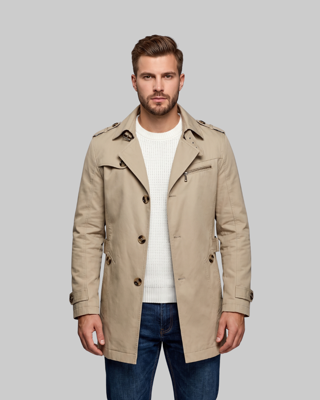 Men's Mid-Length Trench Coat
