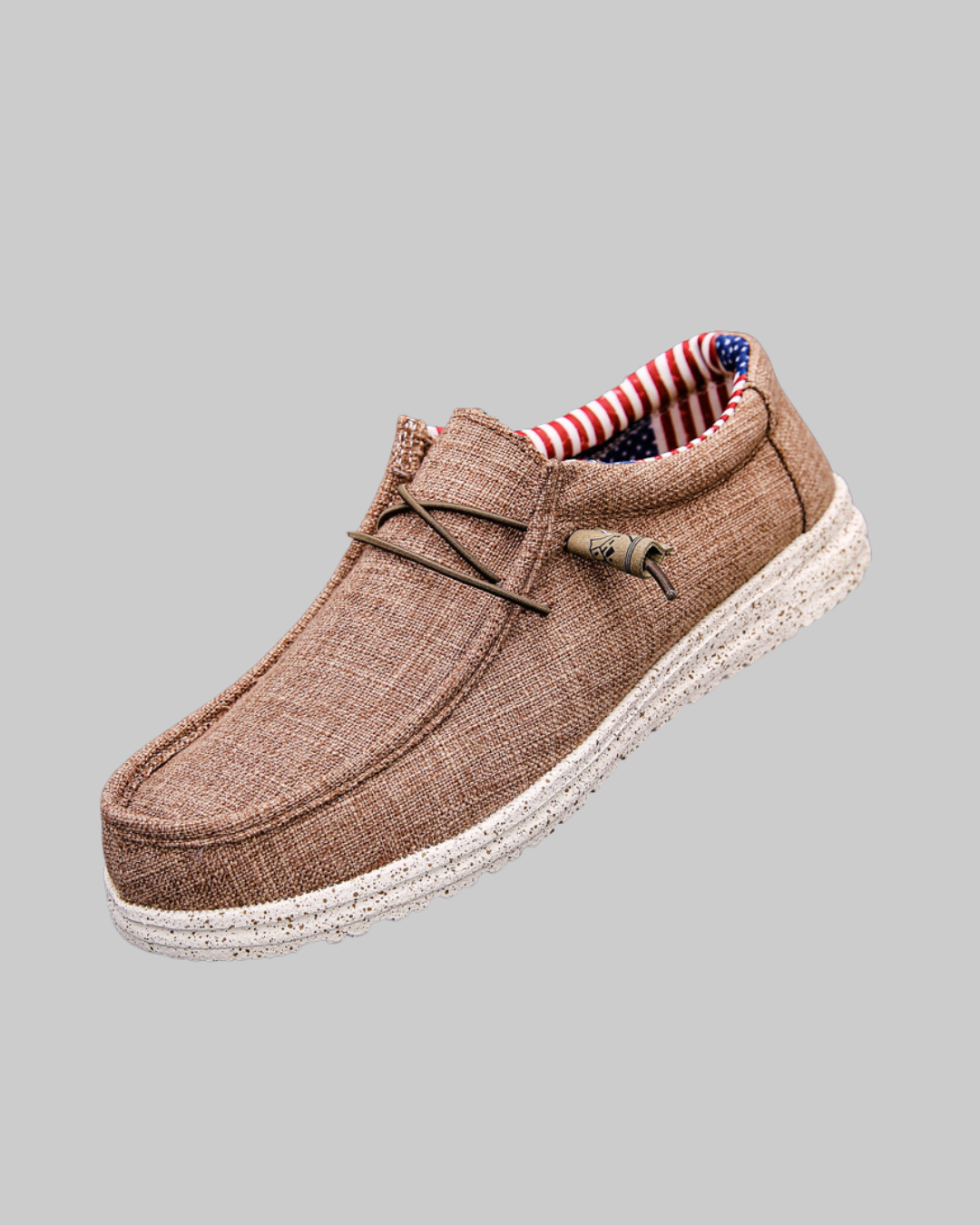 Men's Moc Toe Canvas Loafers in brown.