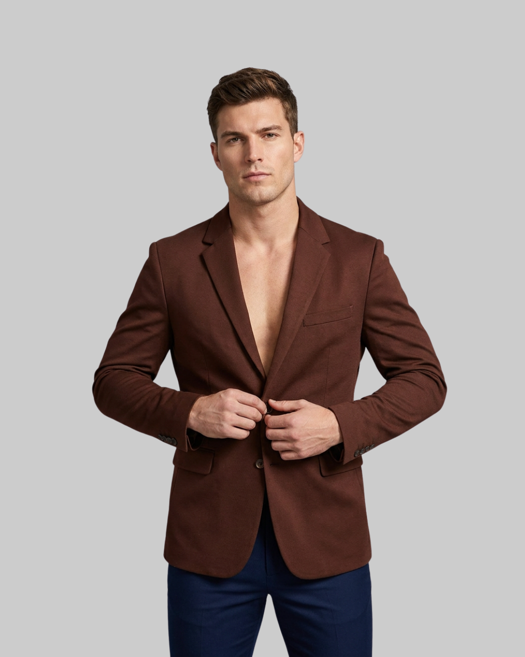 Men's Modern Tailored Blazer in brown.