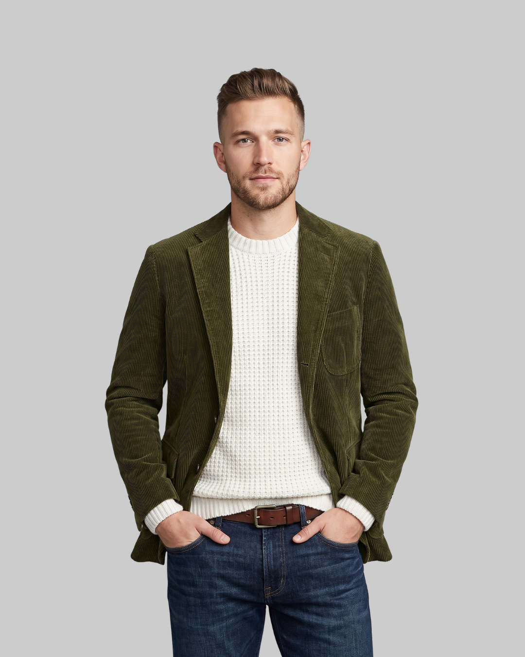 Men's Multi-Pocket Casual Blazer in army green.