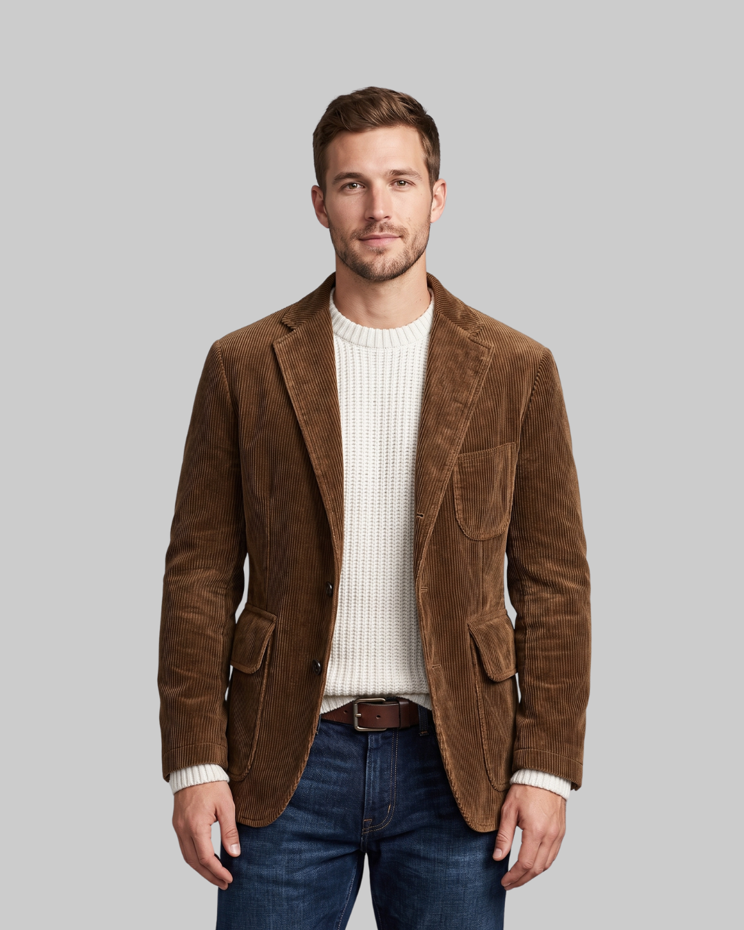 Men's Multi-Pocket Casual Blazer in brown.