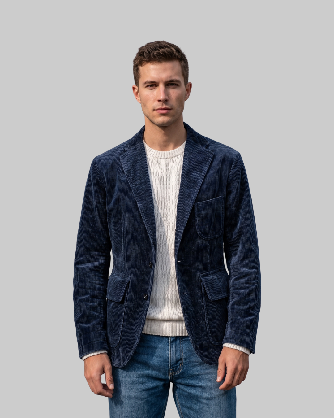 Men's Multi-Pocket Casual Blazer in dark blue.
