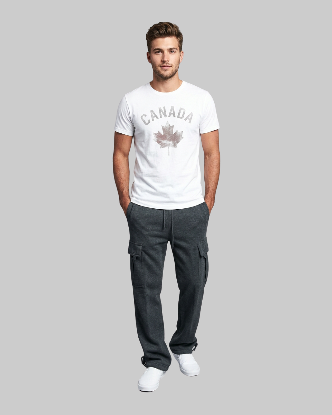 Men's Multi-Pocket Casual Cargo Pants in dark grey.