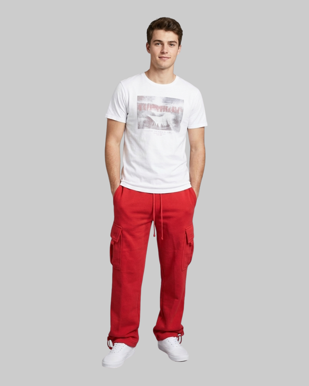Men's Multi-Pocket Casual Cargo Pants in red.