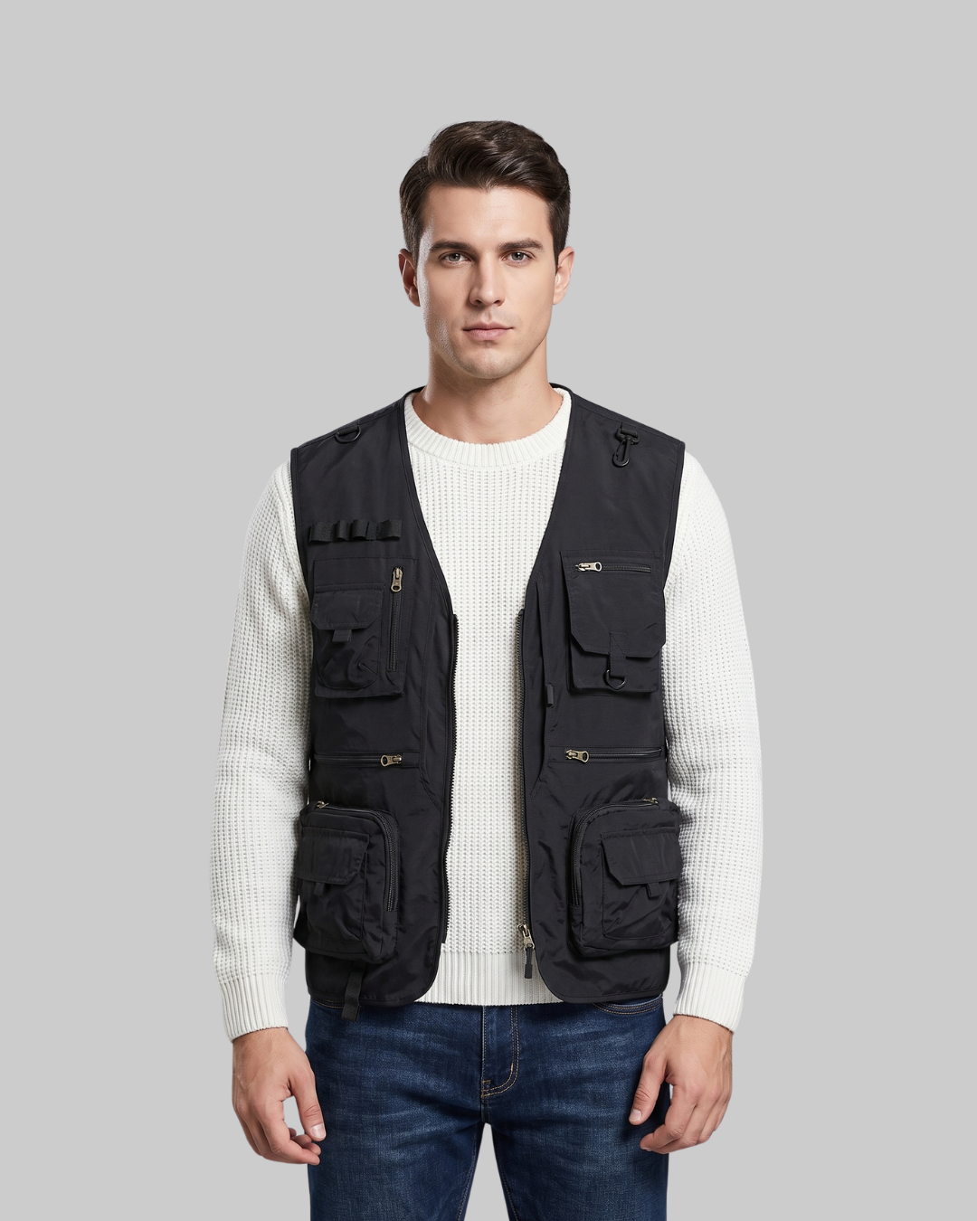 Men's Outdoor Cargo Vest in black.