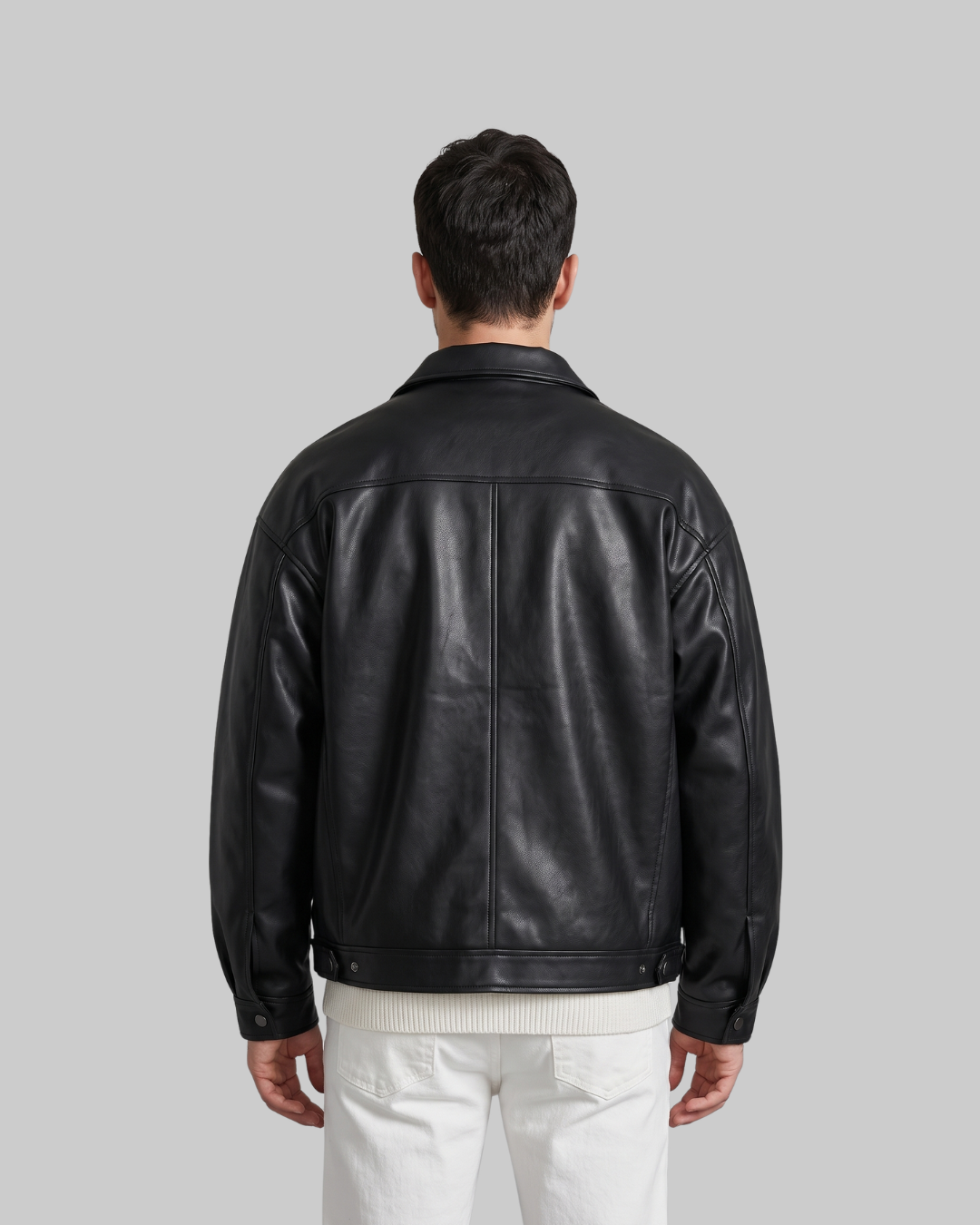 Men's Oversized Zip Bomber Jacket back view.