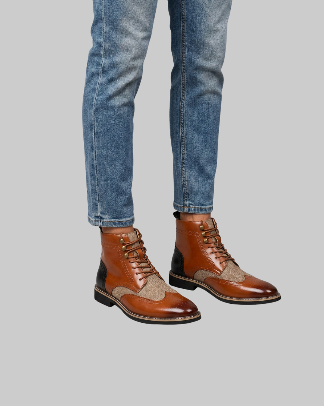 Wored Men's Oxford Style Boots in brown.