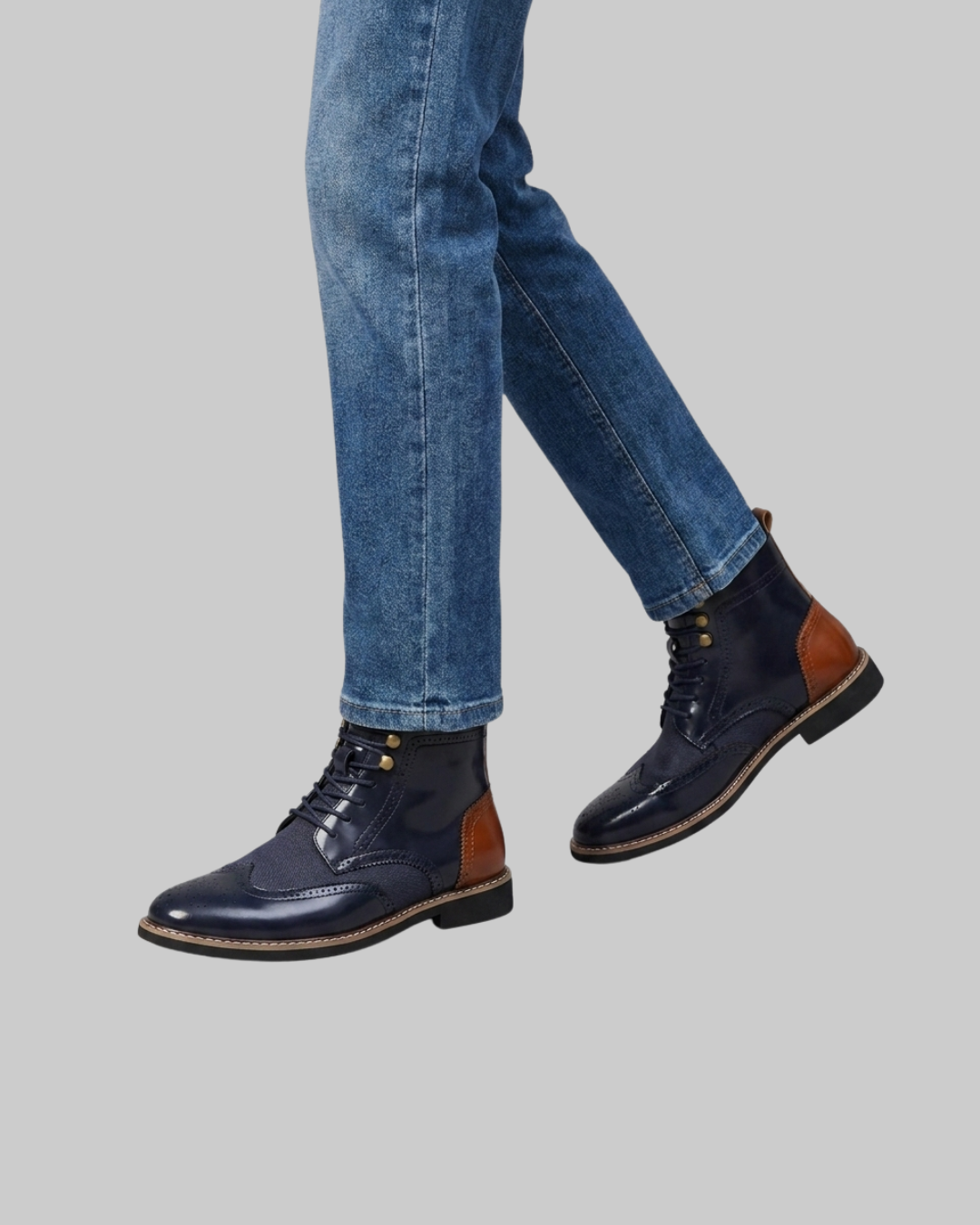 Wored Men's Oxford Style Boots in navy blue.