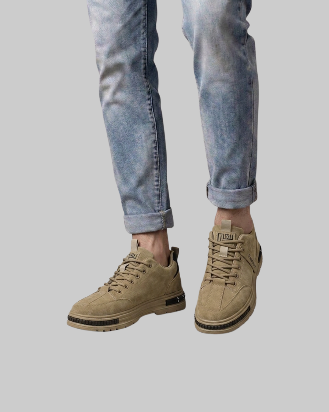 Wored Men's Panelled Low-Top Sneakers in khaki.