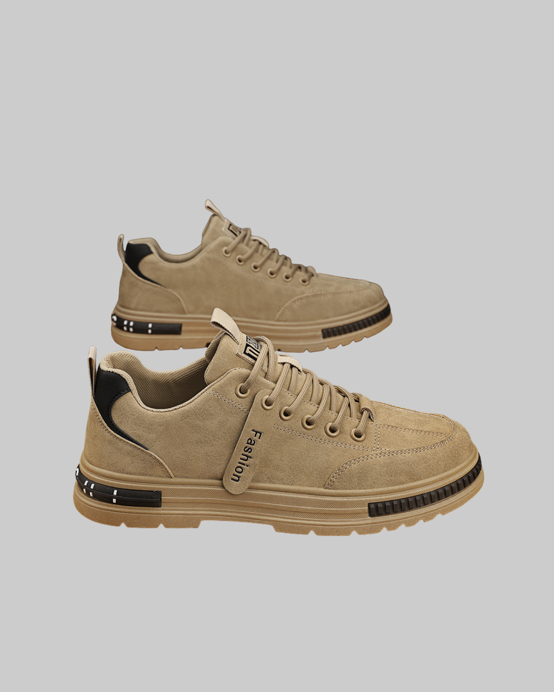 Men's Panelled Low-Top Sneakers in khaki.