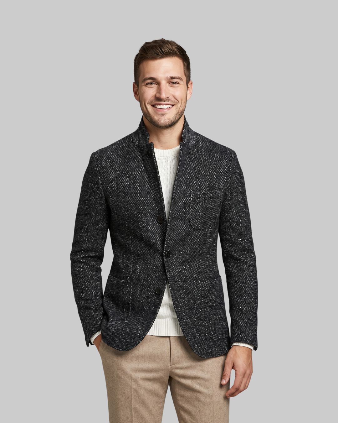 Men's Patch Pocket Slim Blazer in black.