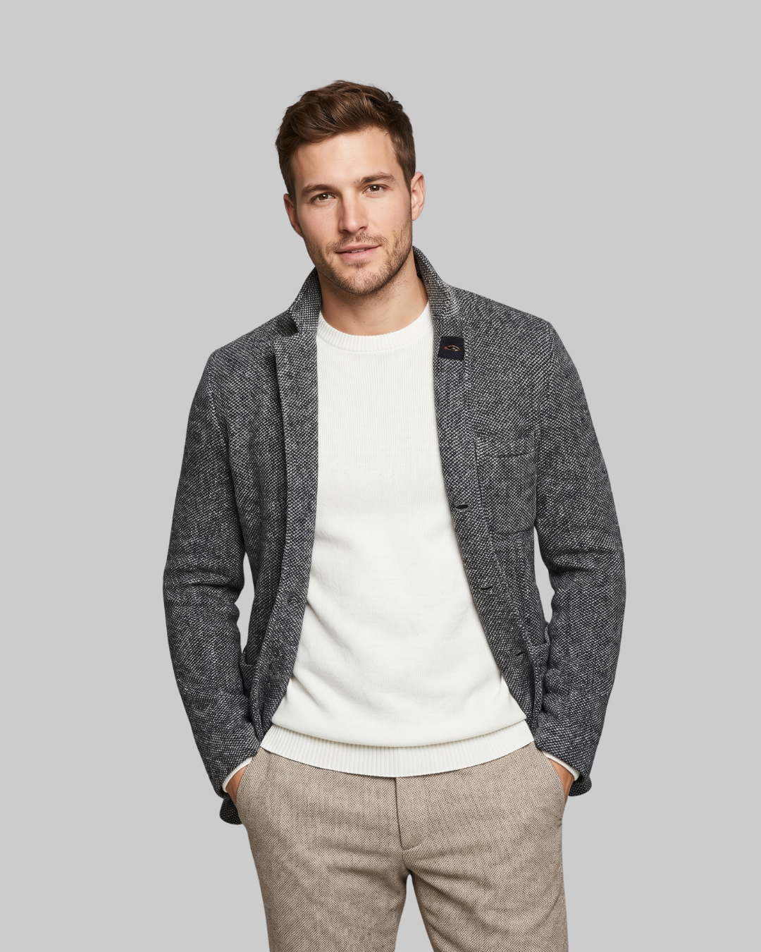 Men's Patch Pocket Slim Blazer in grey.