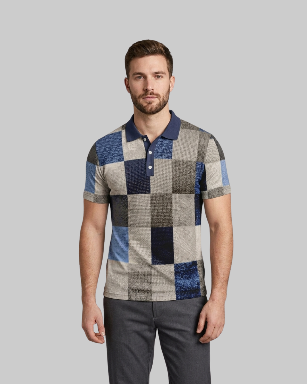 Men's Patchwork Print Polo Shirt