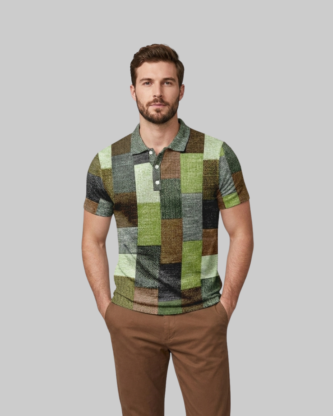 Men's Patchwork Print Polo Shirt