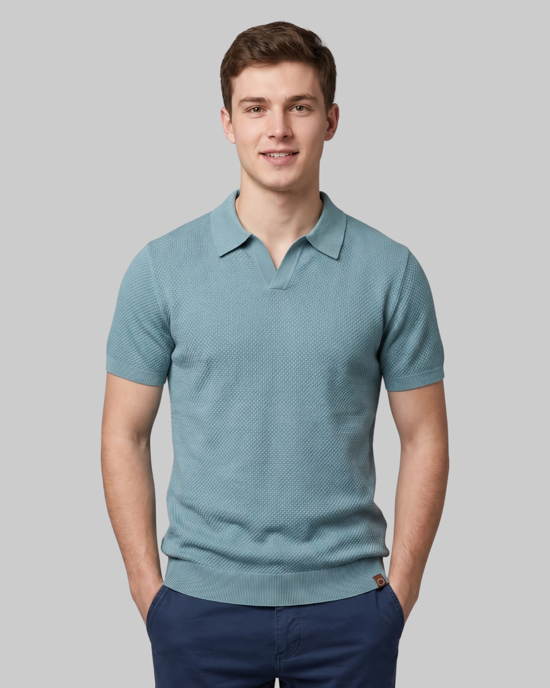 Men’s Patterned Knit Polo Shirt in Ligh Blue