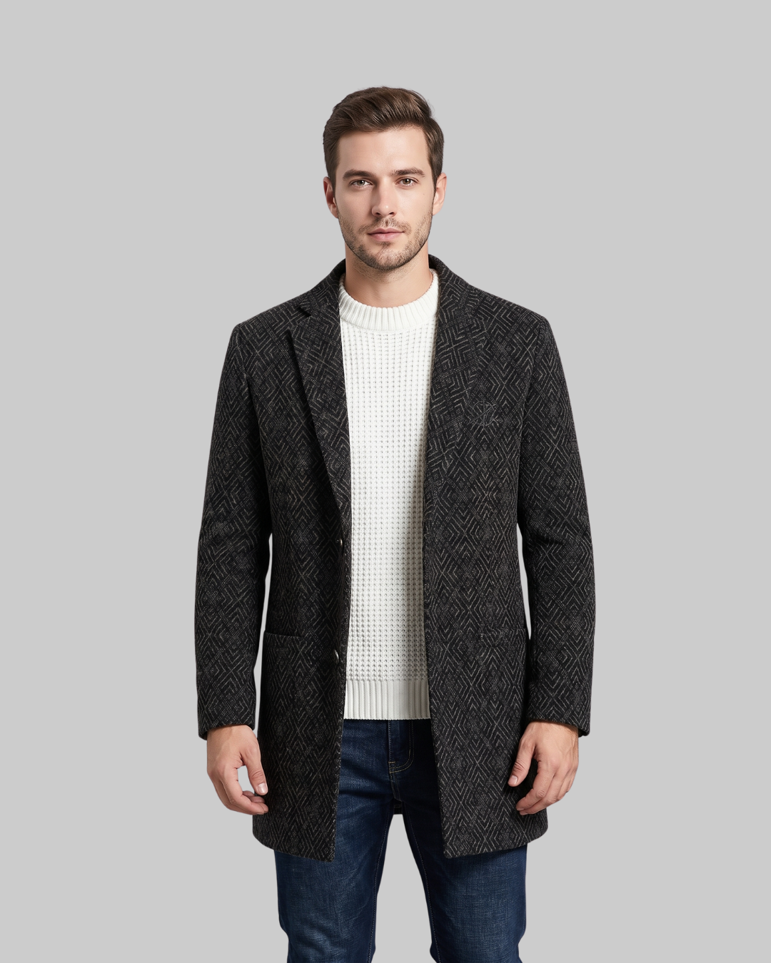 Men's Patterned Winter Blazer Coat in brown.