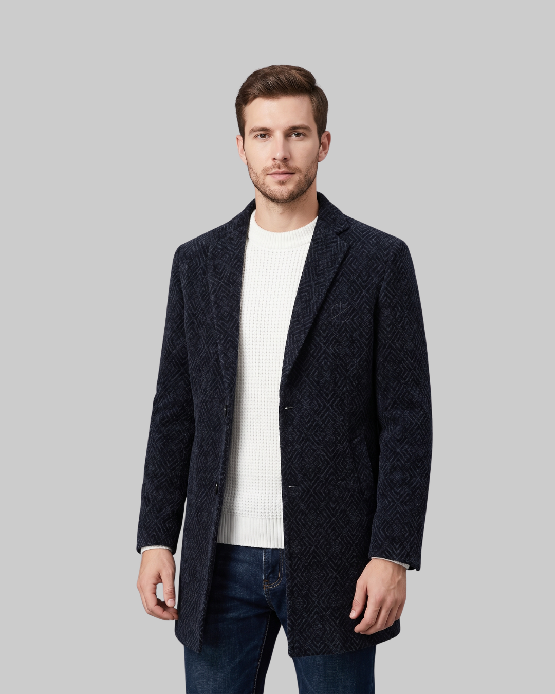 Men's Patterned Winter Blazer Coat in dark grey.