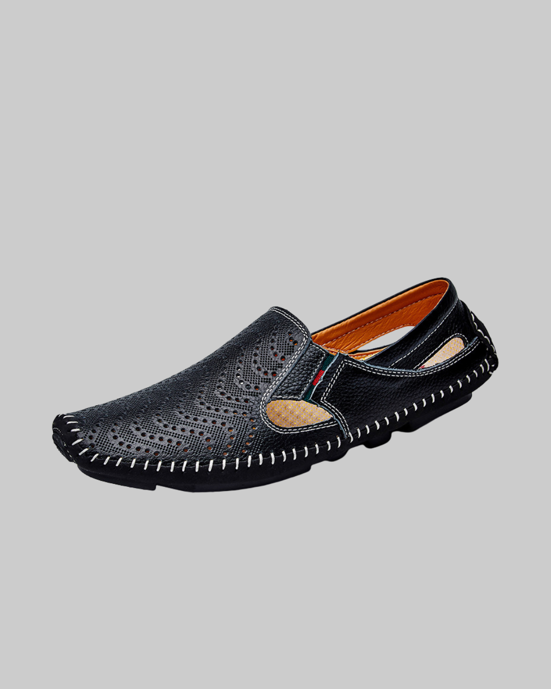 Men's Perforated Slip-On Loafers in black.