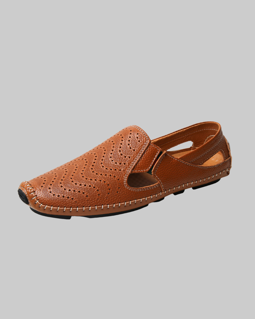 Men's Perforated Slip-On Loafers in brown.