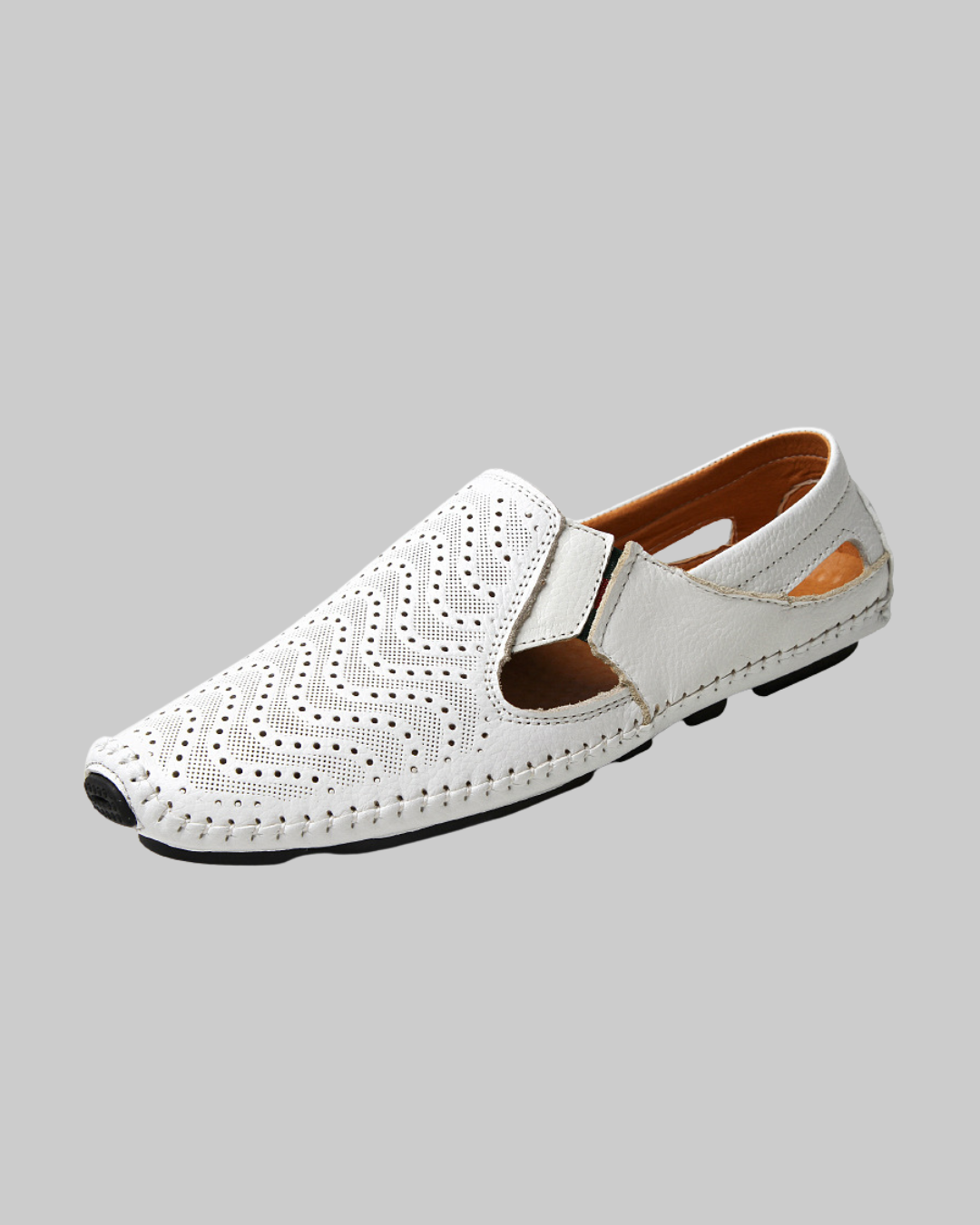 Men's Perforated Slip-On Loafers in white.
