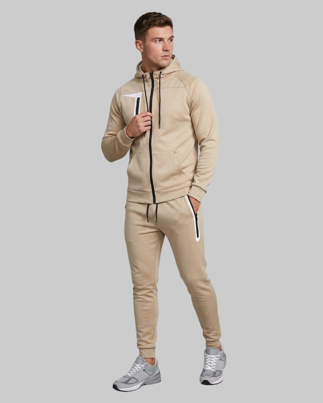 Men's Performance Hoodie Tracksuit Set in Beige