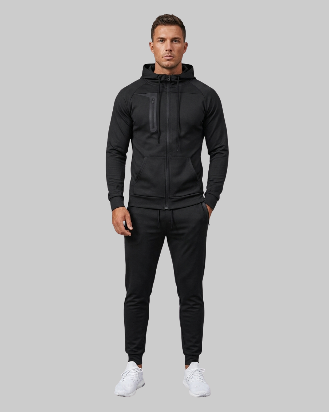 Men's Performance Hoodie Tracksuit Set in Black