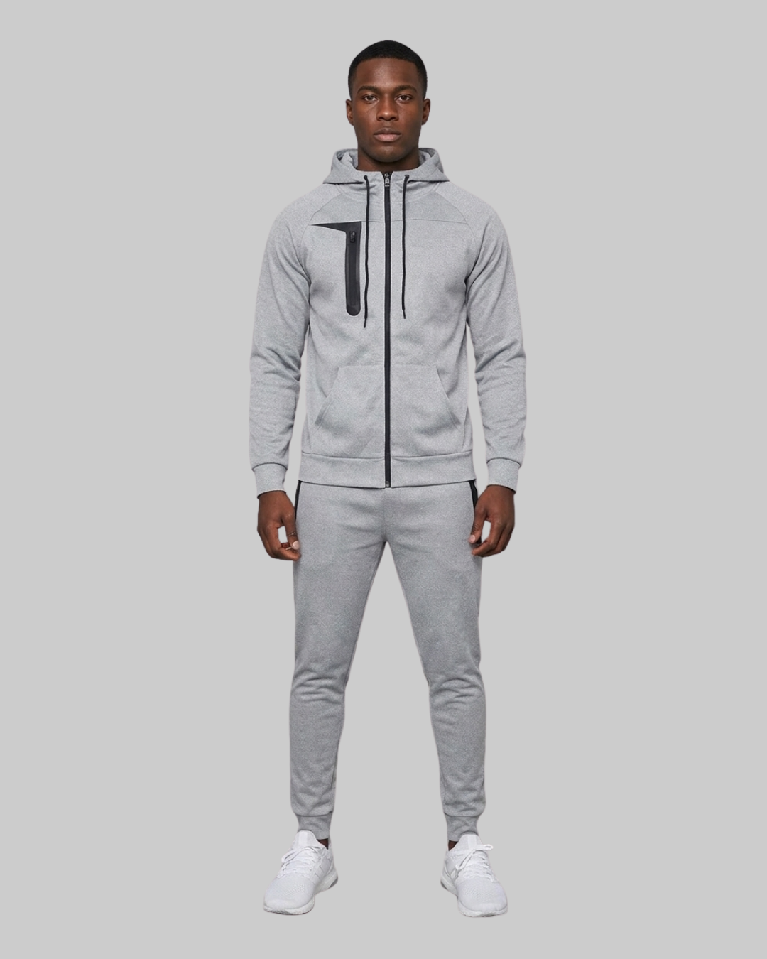 Men's Performance Hoodie Tracksuit Set in Light Grey