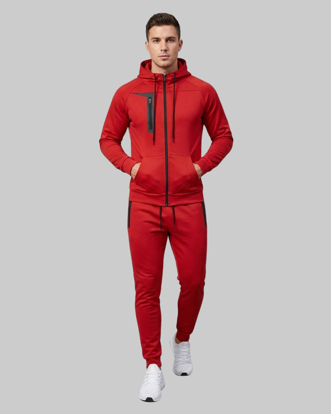 Men's Performance Hoodie Tracksuit Set in Red