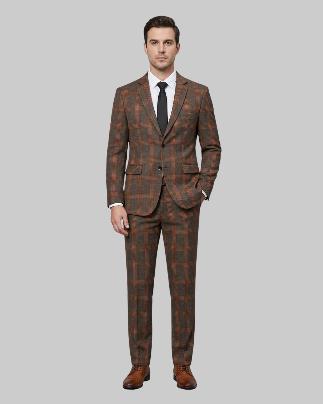 Men's Plaid Business 2 Piece Suit in Brown