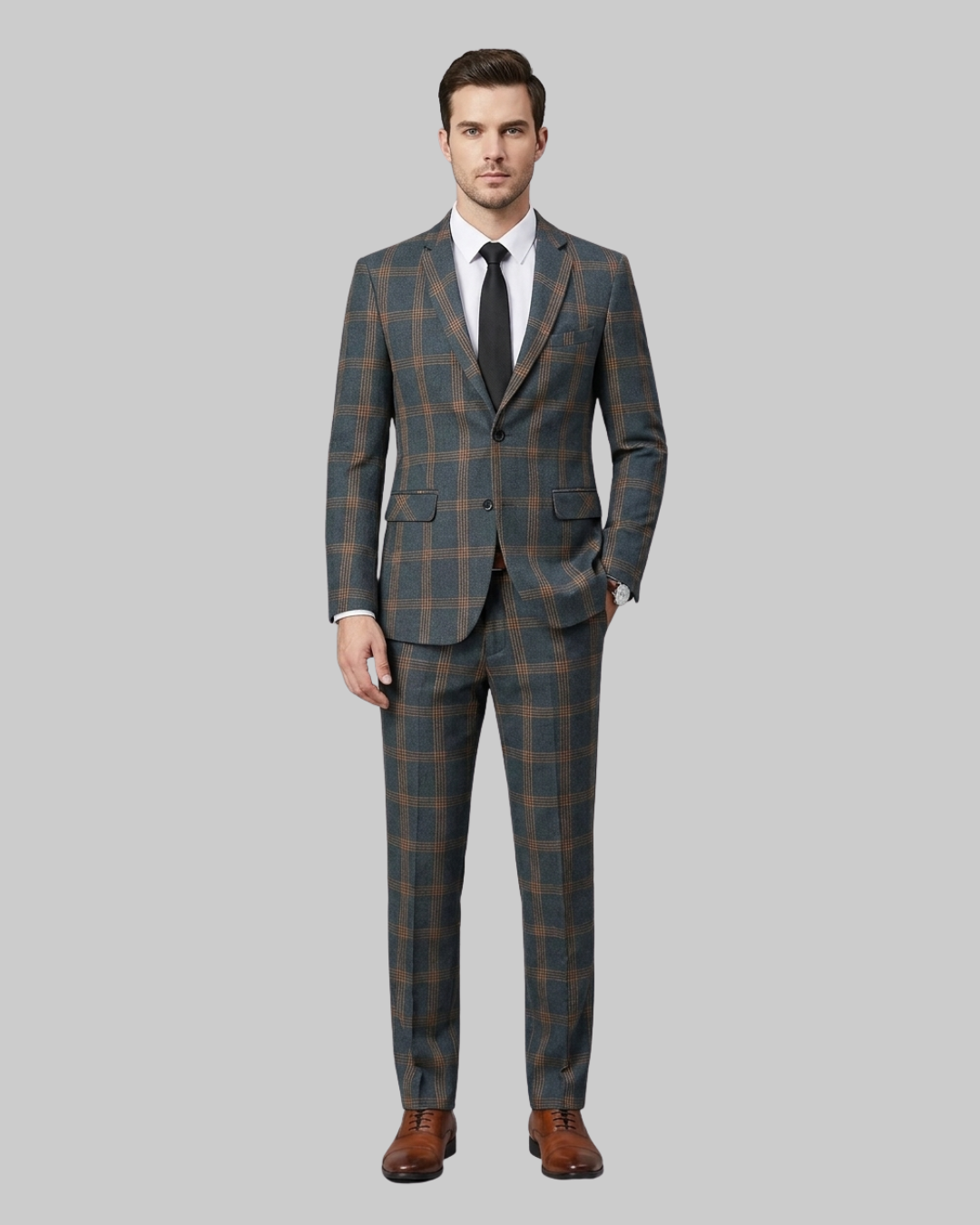Men's Plaid Business 2 Piece Suit in Grey