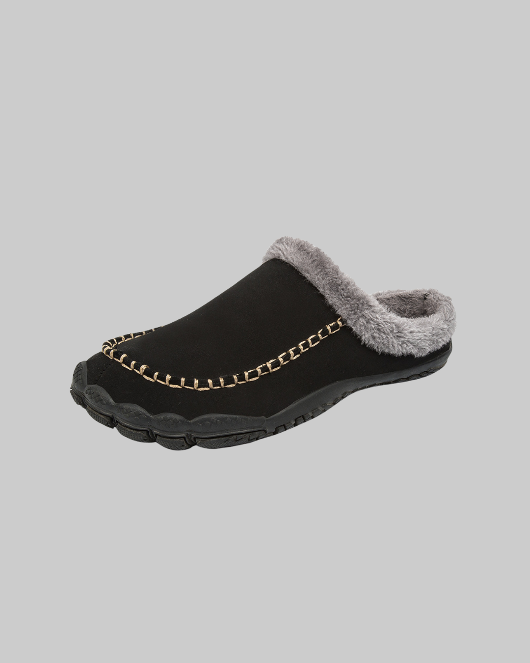 Men's Plush Lined House Slippers in black.