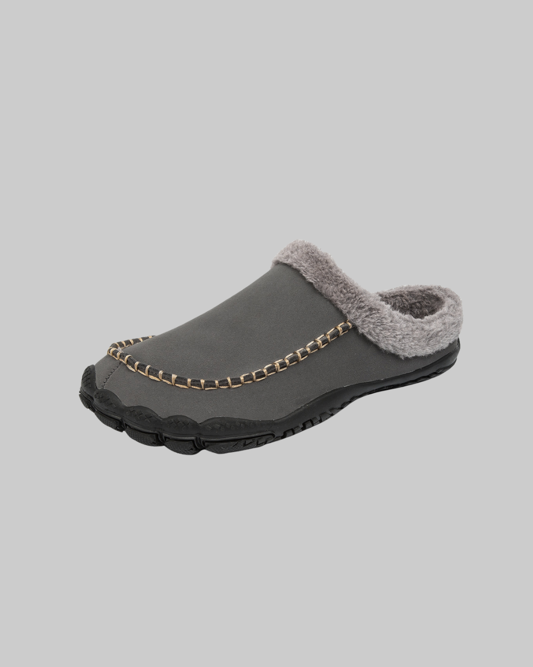 Men's Plush Lined House Slippers in light grey.