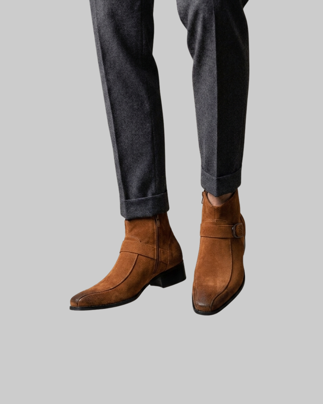 Men's Pointed Toe Buckle Boots
