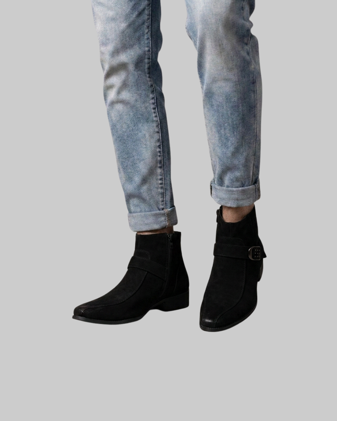 Men's Pointed Toe Buckle Boots