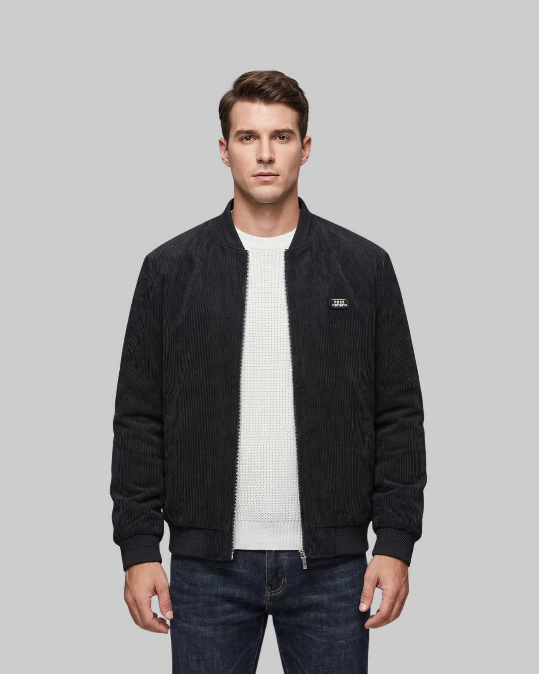 Men's Quilted Lined Bomber Jacket in black.