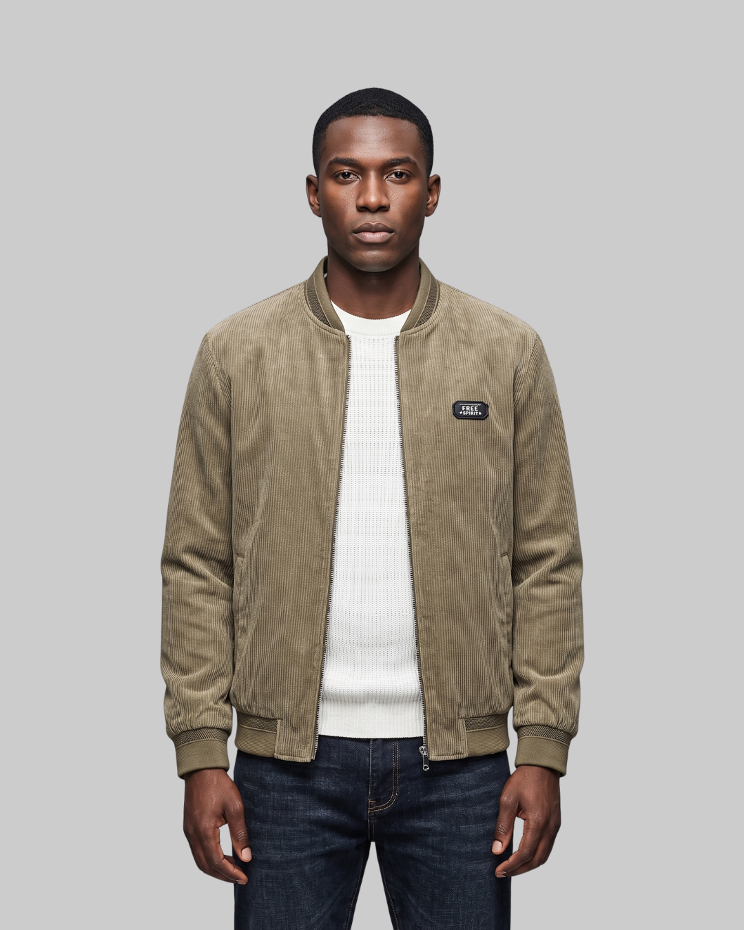 Men's Quilted Lined Bomber Jacket in camel.