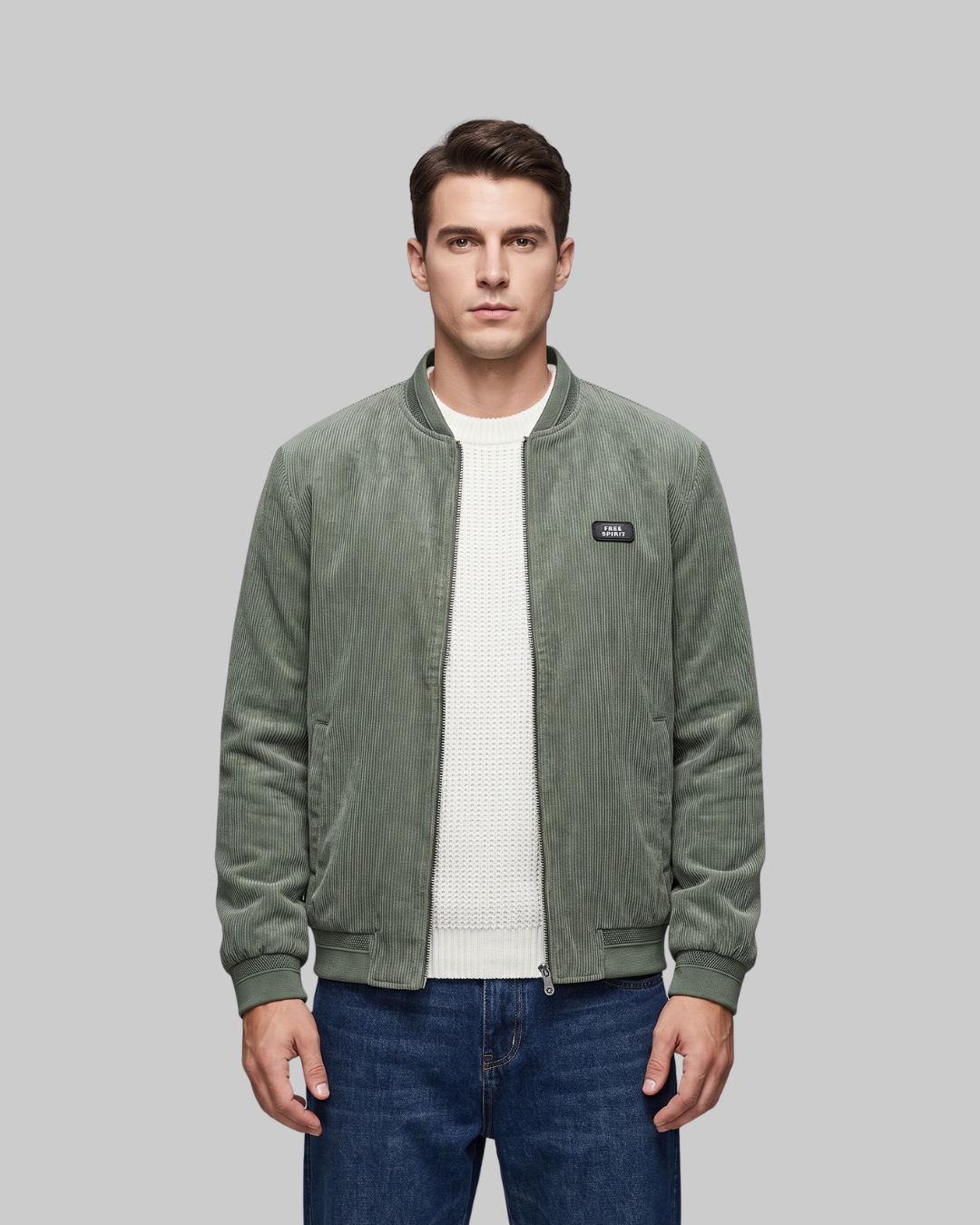 Men's Quilted Lined Bomber Jacket in green.