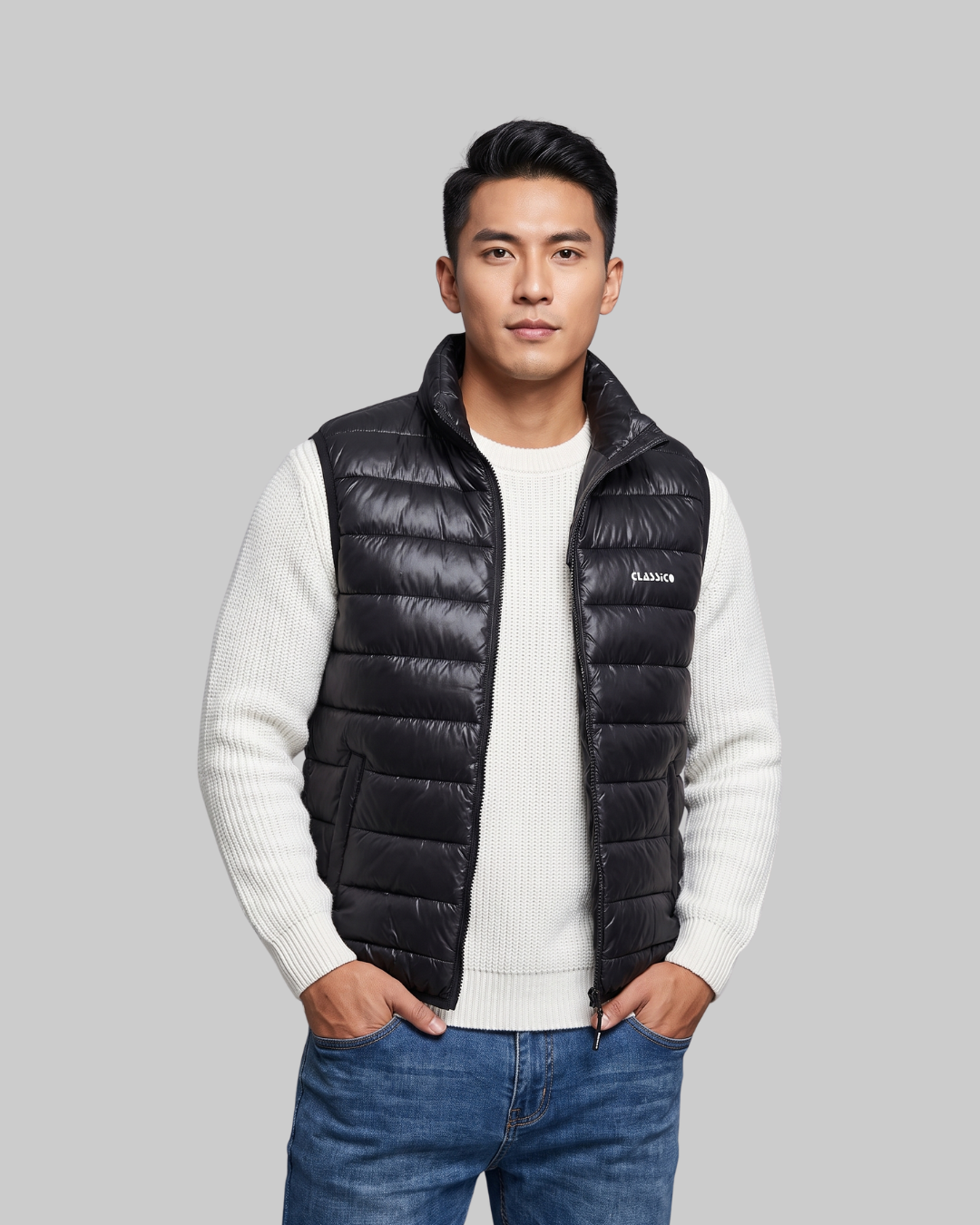 Men's Quilted Puffer Vest in black.