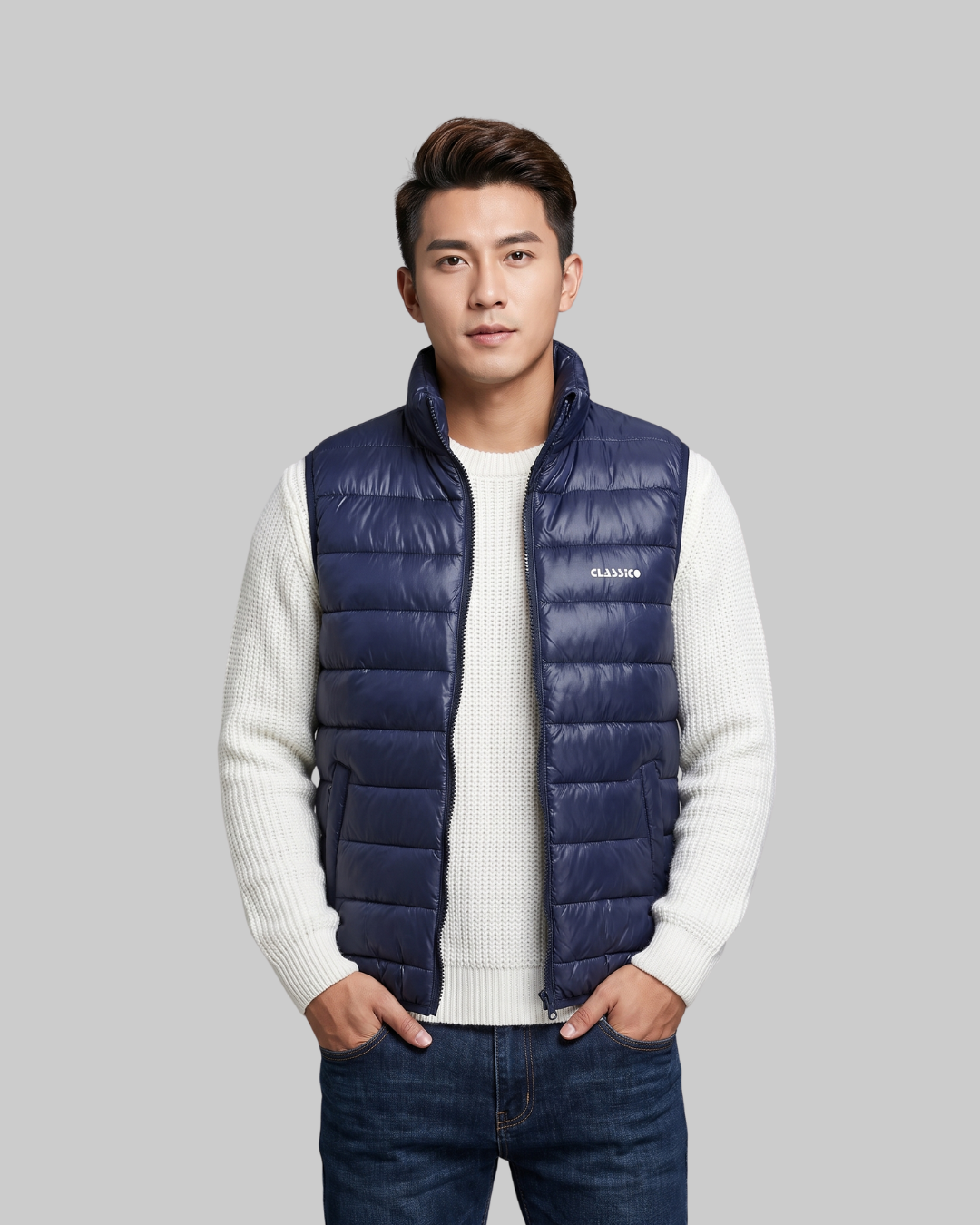 Men's Quilted Puffer Vest in blue.