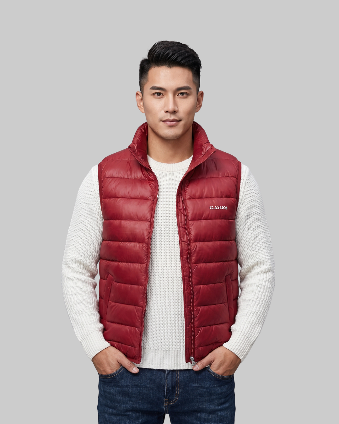 Men's Quilted Puffer Vest in red.