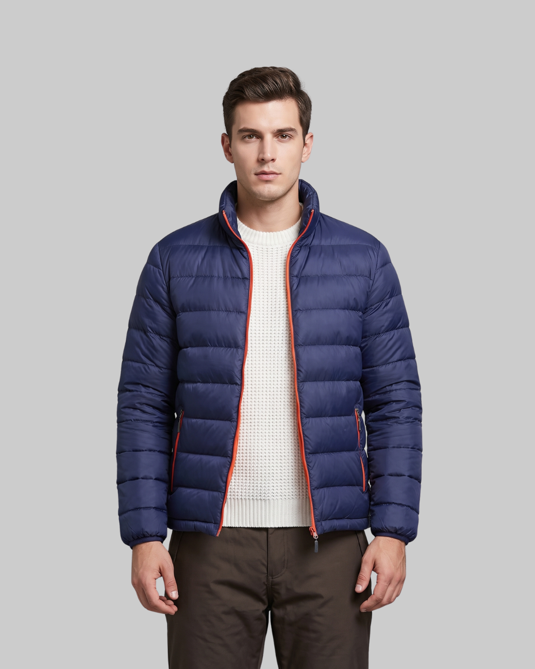 Men's Quilted Zip Puffer Jacket in full blue.