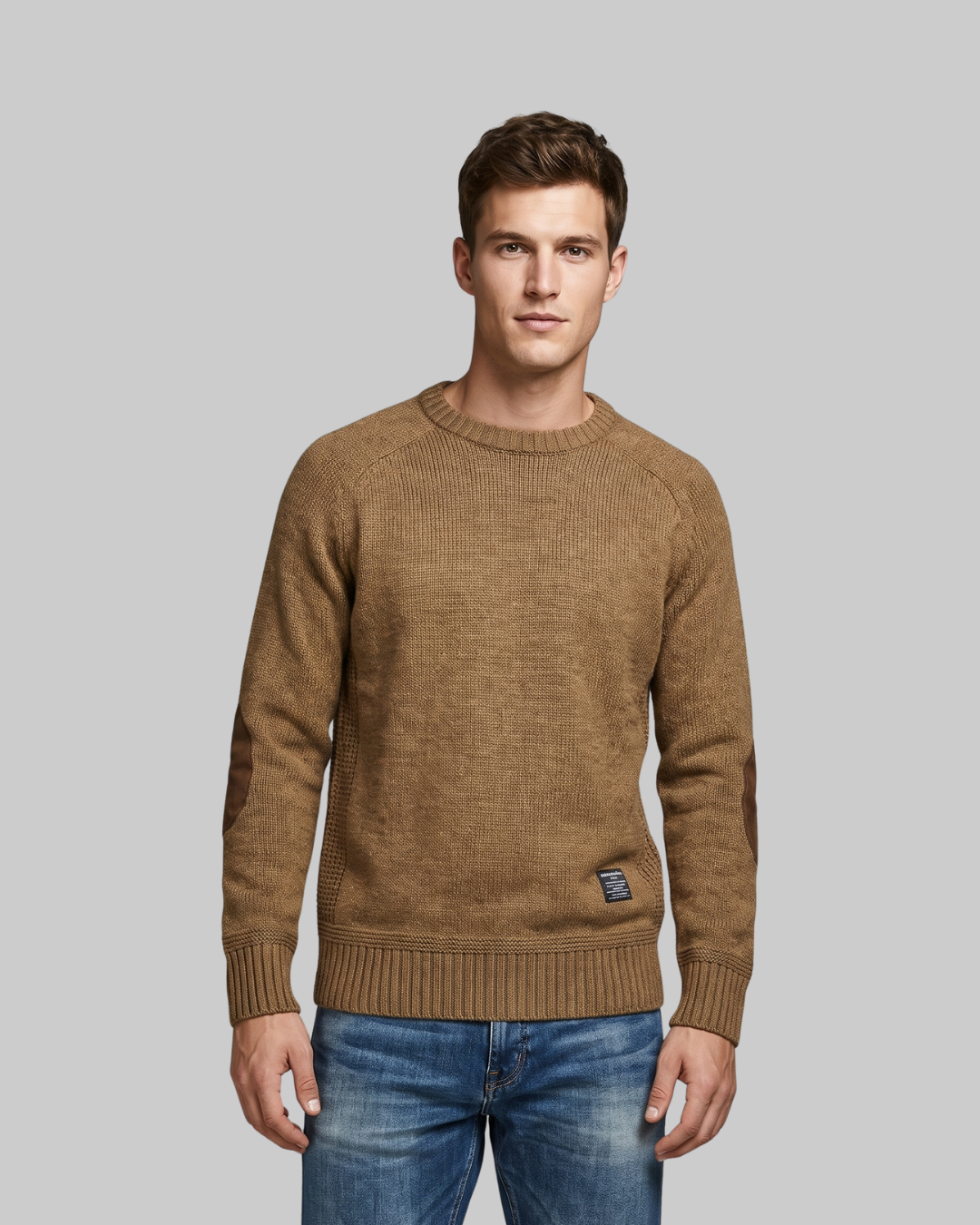 Men's Raglan Crew Neck Sweater in camel.