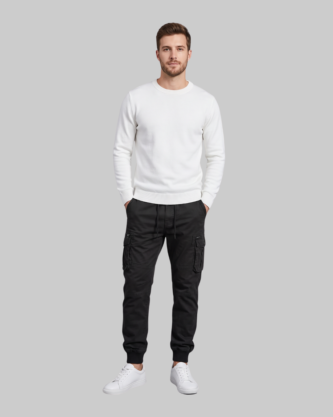 Men's Relaxed Cargo Jogger Pants in black.