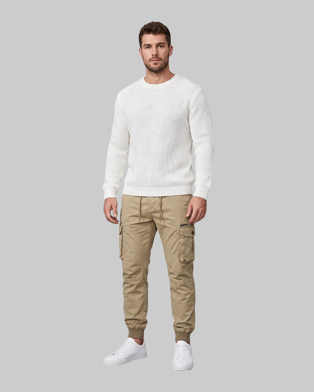 Men's Relaxed Cargo Jogger Pants in khaki.