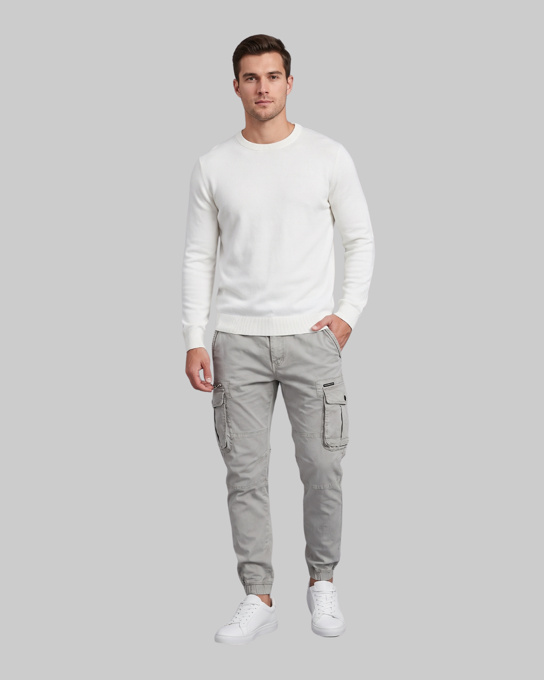 Men's Relaxed Cargo Jogger Pants in light grey.