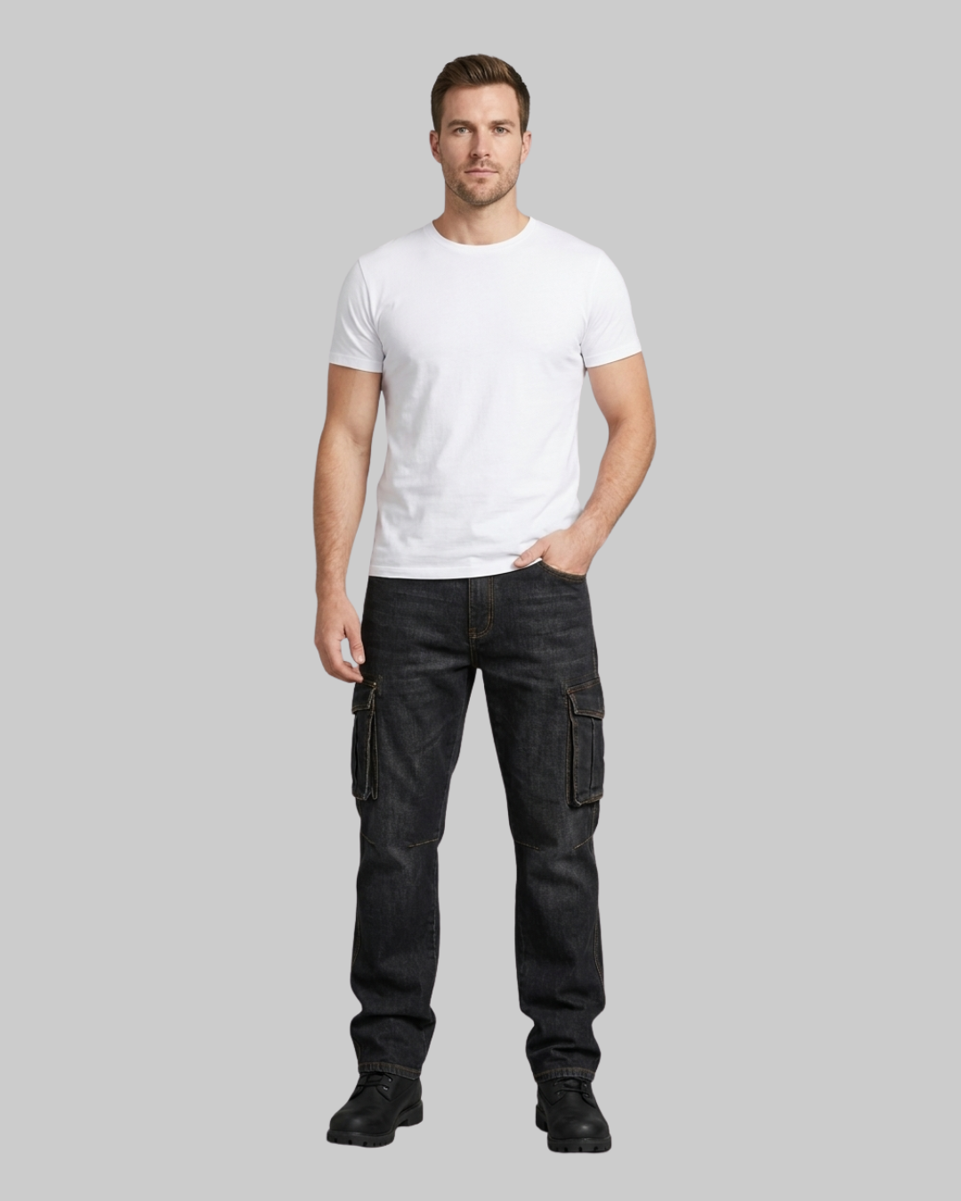 Men's Relaxed Cargo Pocket Jeans in Black