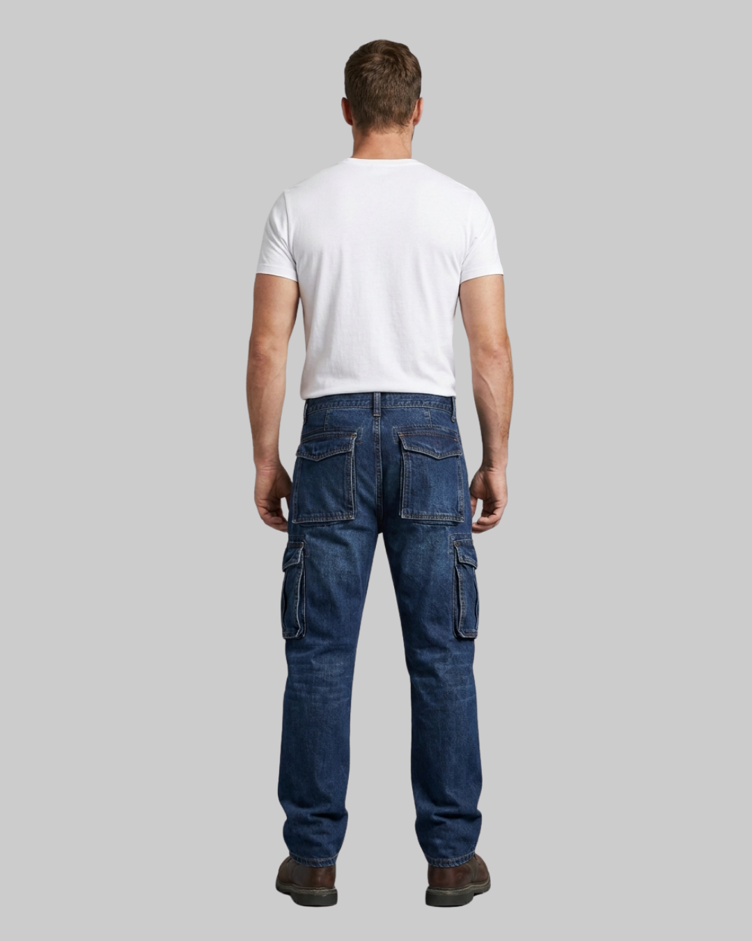 Men's Relaxed Cargo Pocket Jeans Blue Back
