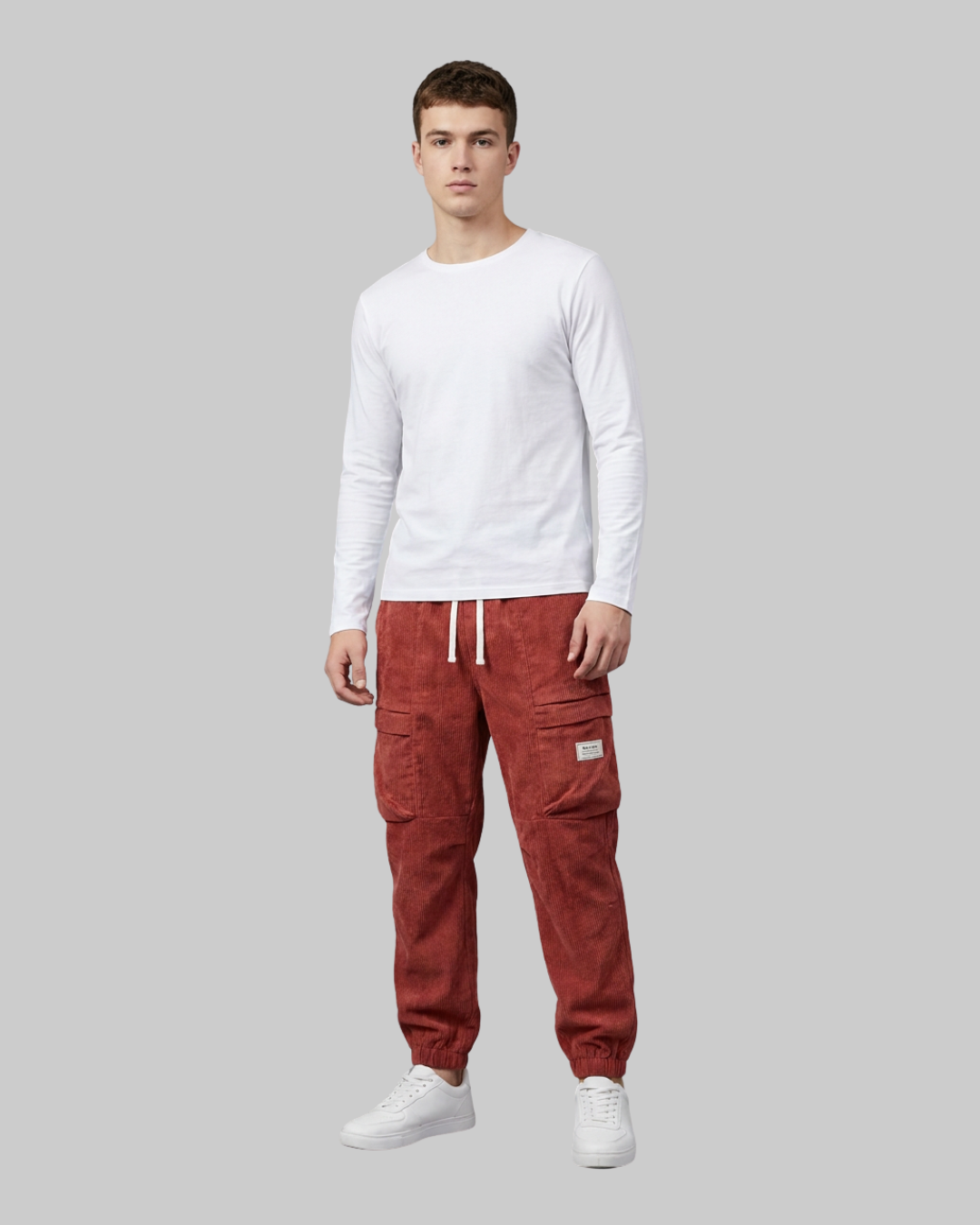 Men's Relaxed Corduroy Cargo Pants in red