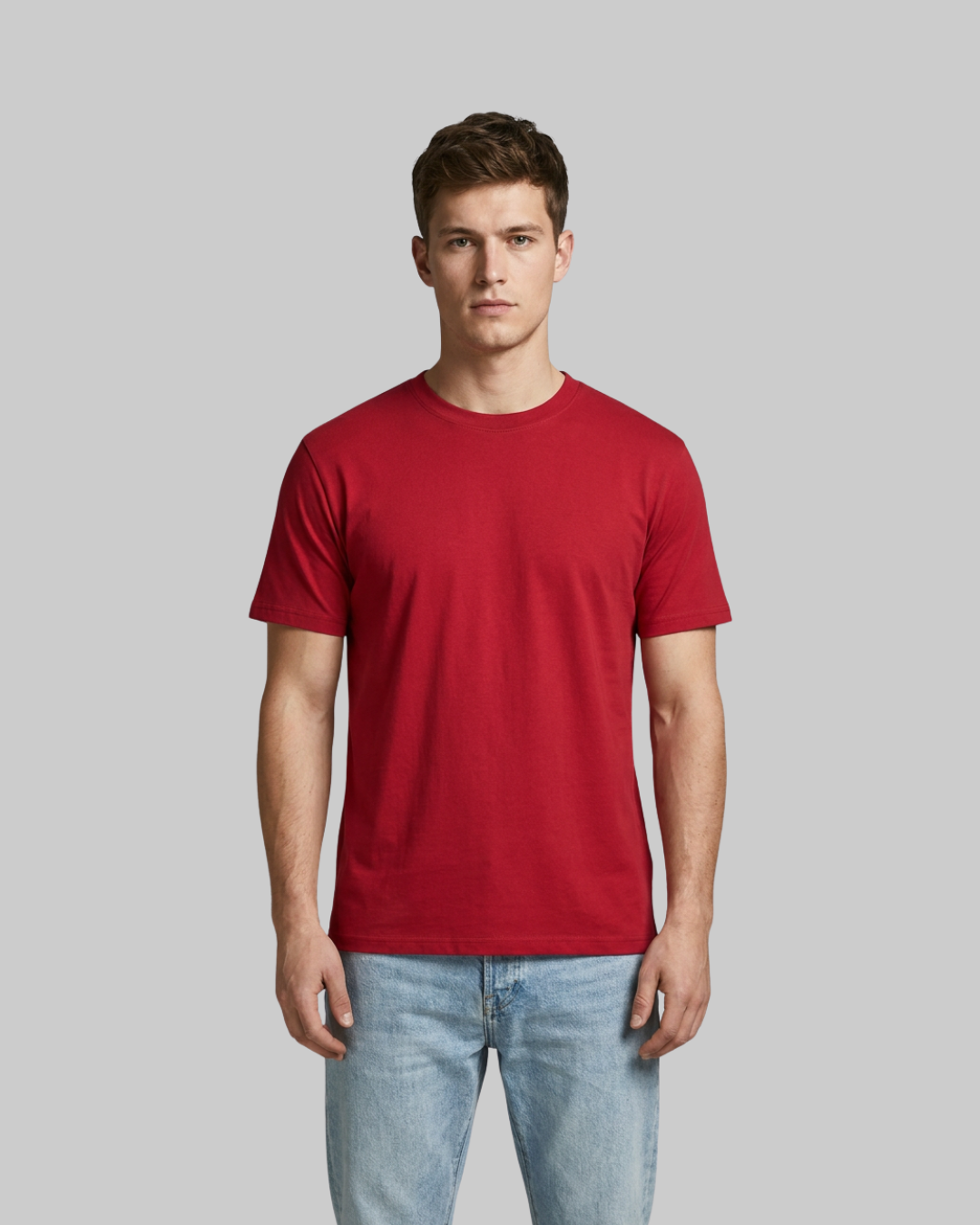 Men's Relaxed Crew Neck T-Shirt in wine red.