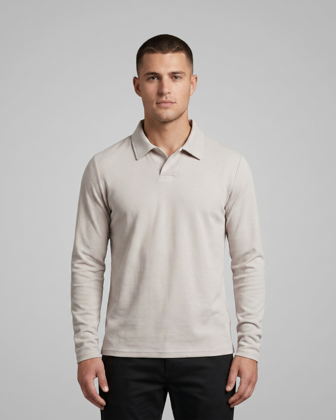 Men’s Relaxed Fit Long Sleeve Polo Shirt in Light Apricot